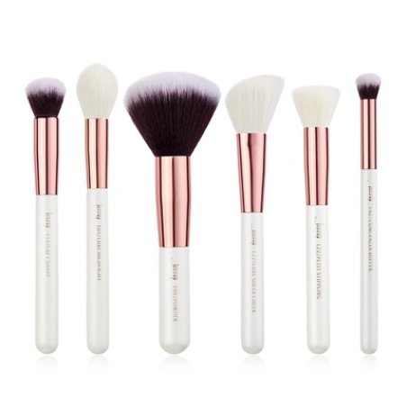 Jessup Face Makeup Brushes Set 6pcs White/Rose Gold Big Natural Brushes Kit for Powder Foundation Contour Highlighter