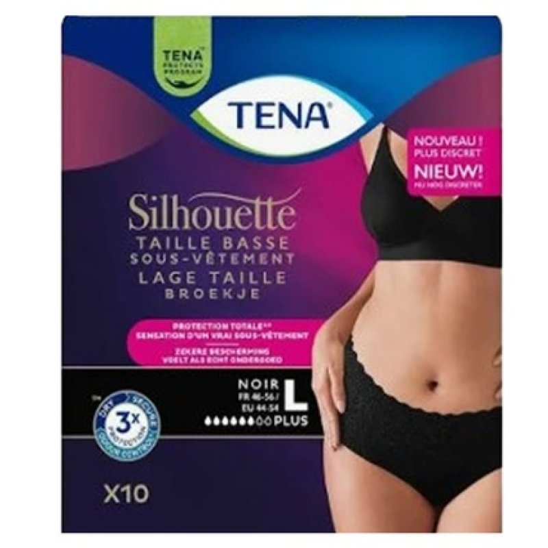 Tena Silhouette Black Low Waist Size L - 10 Units