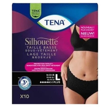 Tena Silhouette Black Low Waist Size L - 10 Units