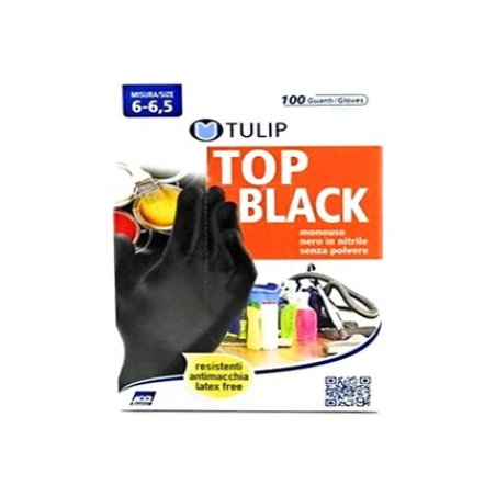 Icoguanti Tulip Top Black Disposable Gloves in Nitrile Powder Free 100 Pieces Size S