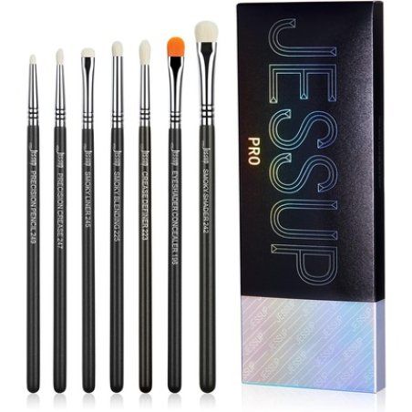 Jessup Eyeshadow Brush Set 7pcs Fluffy Eye Makeup Brushes for Eye Shadow Blending Shader Crease Concealer Black T334