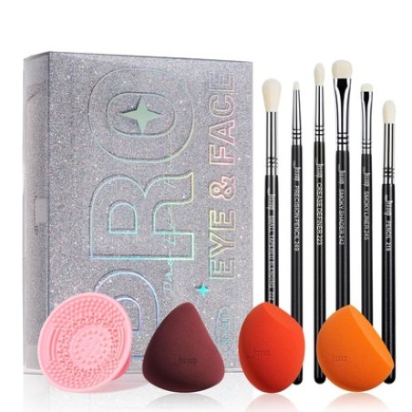 Jessup Makeup Sponge Set 3pcs Eyeshadow Brush Set 6pcs Makeup Brush Cleaner