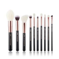 Jessup Makeup Brush Set 10 Piece Professional Makeup Tool Kit Foundation Powder Definer Shader Liner Black/Rose Gold