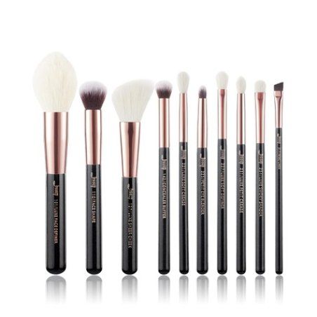 Jessup Makeup Brush Set 10 Piece Professional Makeup Tool Kit Foundation Powder Definer Shader Liner Black/Rose Gold