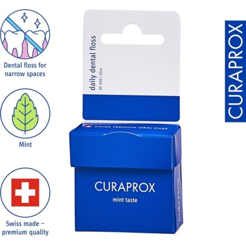 Curaprox DF 850 Dental Floss with Curen Microfiber Mint Flavor 50m