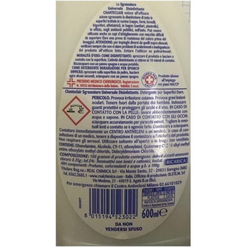 Chanteclair Universal Disinfectant Refill Pack for Universal Disinfectant Degreaser 600ml Cleaning Agent