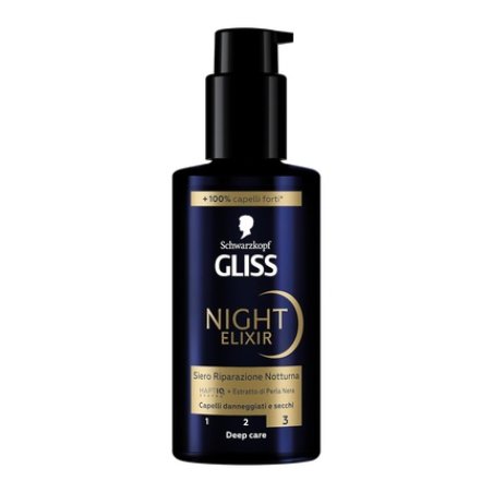 Schwarzkopf Gliss Night Elixir Repair Serum 100ml with HAPTIQ System and Black Pearl Extract for Damaged and Dry Hair