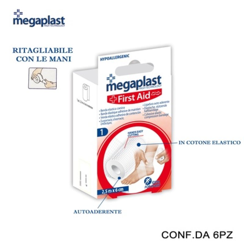 Megaplast First Aid Bandage 2.5m X 6cm - Pack Of 6