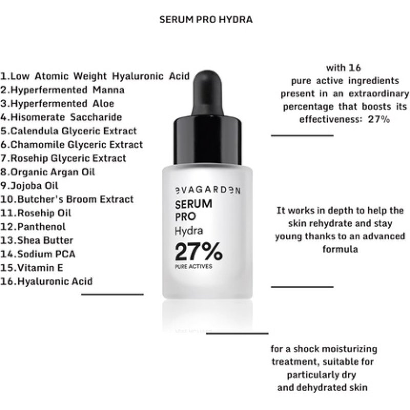 Serum Pro Hydra 27% Pure Actives by Evagarden for Women 0.68 Oz
