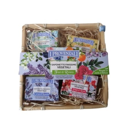I Provenzali Basket of Plant-Based Soaps with Riviera Flowers