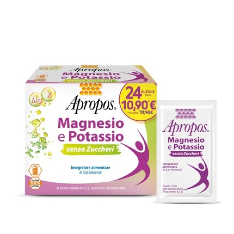 Desa Pharma Apropos Magnesium and Potassium Without Sugars 24 Sachets Lime Flavor