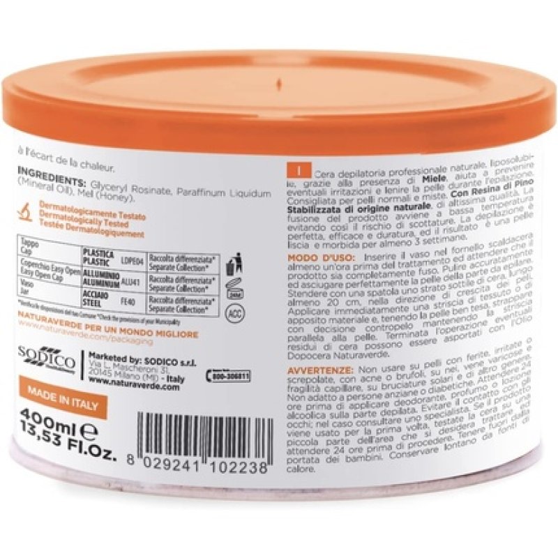 Naturaverde Liposoluble Depilatory Wax with Pine Resin and Beeswax 400ml