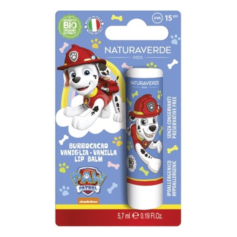 Naturaverde Kids Paw Patrol Vanilla Lip Balm with Cocoa Butter for Children with Organic Shea Butter with UVA-UVB