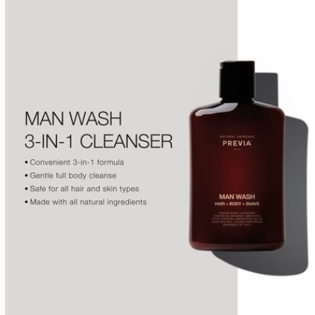 Previa Man Wash Hair Body Shave Energising Cleanser with Organic Absinthe and Vitis Venifera Meristem Cells Caution May