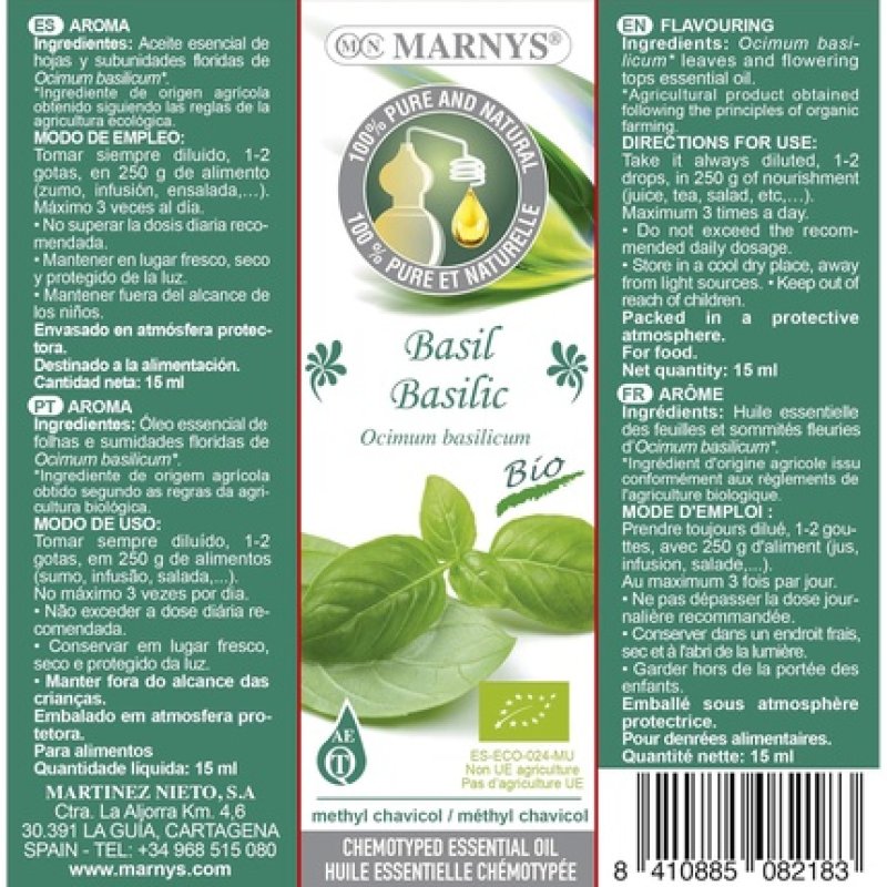 Marny's Basil Essential Oil 100% Pure Chemiotyping 15ml