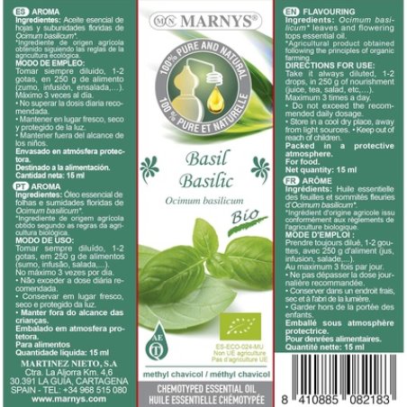 Marny's Basil Essential Oil 100% Pure Chemiotyping 15ml