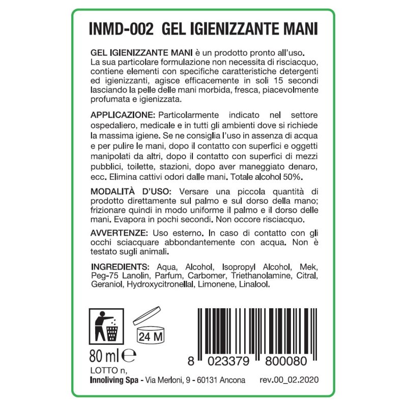 Innoliving INMD-002 hand sanitizer 80 ml Bottle Gel
