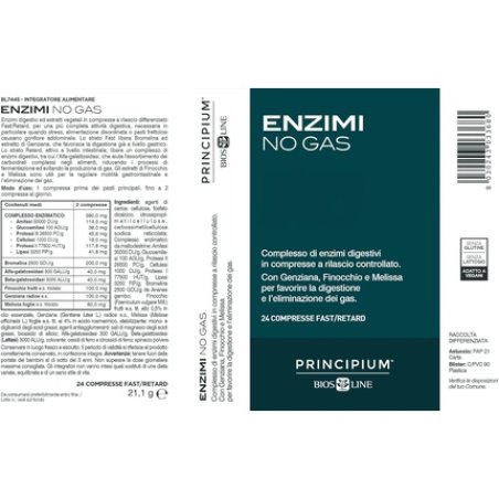 BIOS LINE Principium Enzyme No Gas Digestive Supplement 24 Fast/Retard Tablets