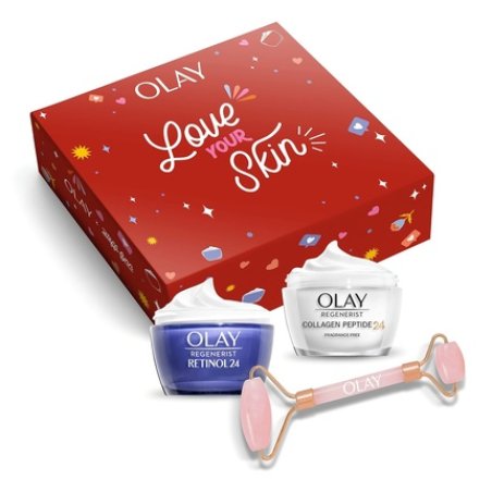 Olay Gift Set with Box and Face Roller, Collagen Peptides 24 Cream and Unscented Retinol Cream