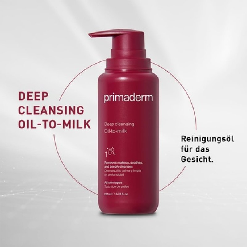 Primaderm Deep Cleansing Oil-to-Milk Face Cleanser Makeup Remover for Waterproof Makeup All Skin Types 200ml