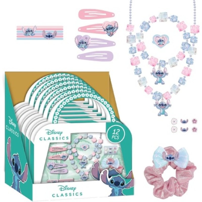 Stitch Children's Beauty Set Multicoloured with 6 Scrunchies, 1 Fabric Scrunchie, 4 Hair Clips, 2 Necklaces, Ring and