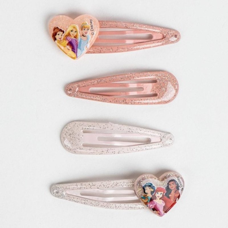 Disney Princess Glittered Hair Snap Clips for Girls 2 Inch Metal Non-Slip Clips