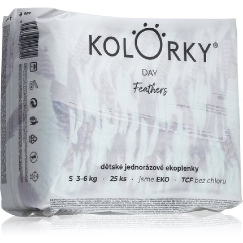 Kolorky Day Feathers Disposable Diapers - Size S (3-6 Kg), 25 pcs