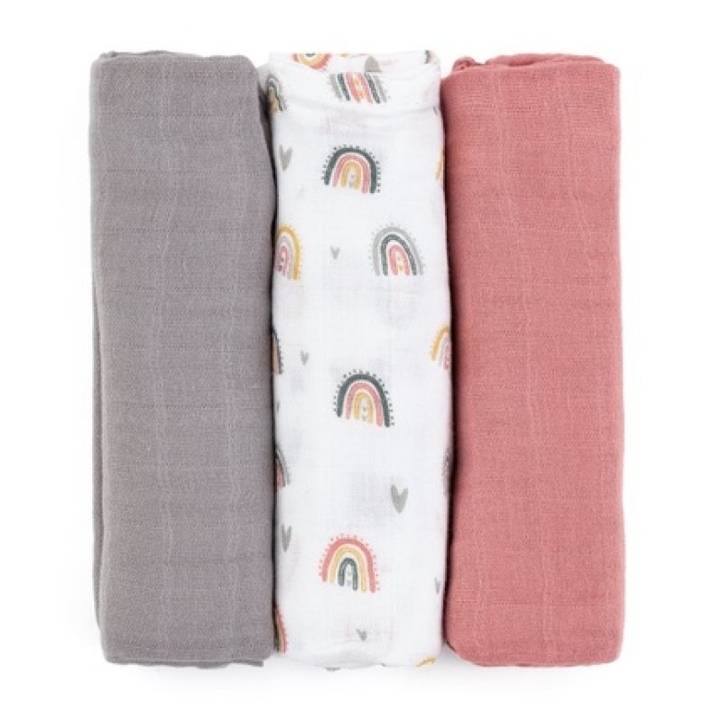 Petite&Mars Moussy Cloth Diapers in Rose Rainbows - 68 x 68 cm, 3 pcs