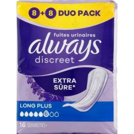 Always Discreet Bladder Weakness Women Long Plus 16 Towels Extra Safe Protection and Optimal Discretion