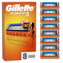 Gillette Fusion 5 Replacement Heads with 5 Blades and Lubricating Strip - Pack of 8