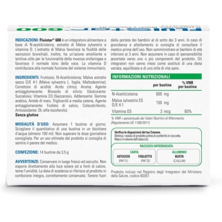 Fluistar 600 Soothing and Calming Effect Respiratory Well-being Natural Origin Mallow Vitamin D