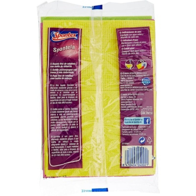 Spontex 4310005 Absorbent Fine with Reinforced Mesh Cellulose Cloths 3 Units Multicoloured