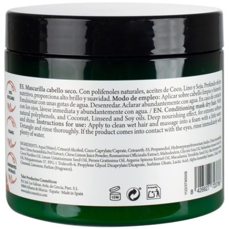 Tahe Nature Hair Mask for Dry Hair with Natural Polyphenols, Coconut Oils, Flax, and Soybean Oil 400ml