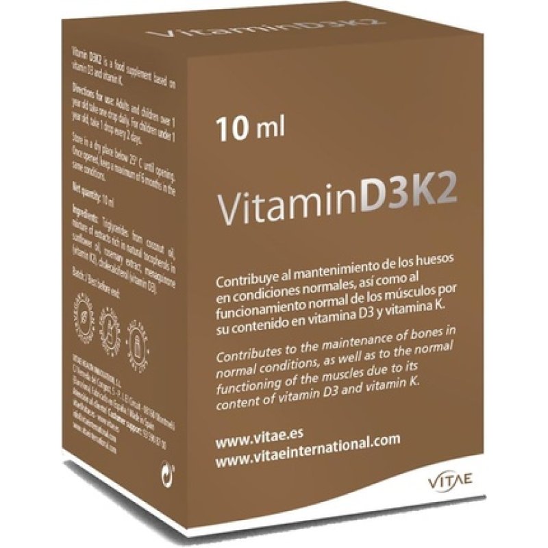 Vitae Vitamin D3K2 10ml Food Supplement in Drops Format Bone Health and Strengthen The Immune System Muscle and Joint