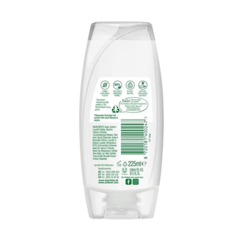 Duschdas Care Shower Gel Almond & Jojoba Mild Care Shower pH-Neutral 225ml