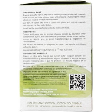 Organyc Organic Cotton Sanitary Pads Heavy Flow Night 10 Count