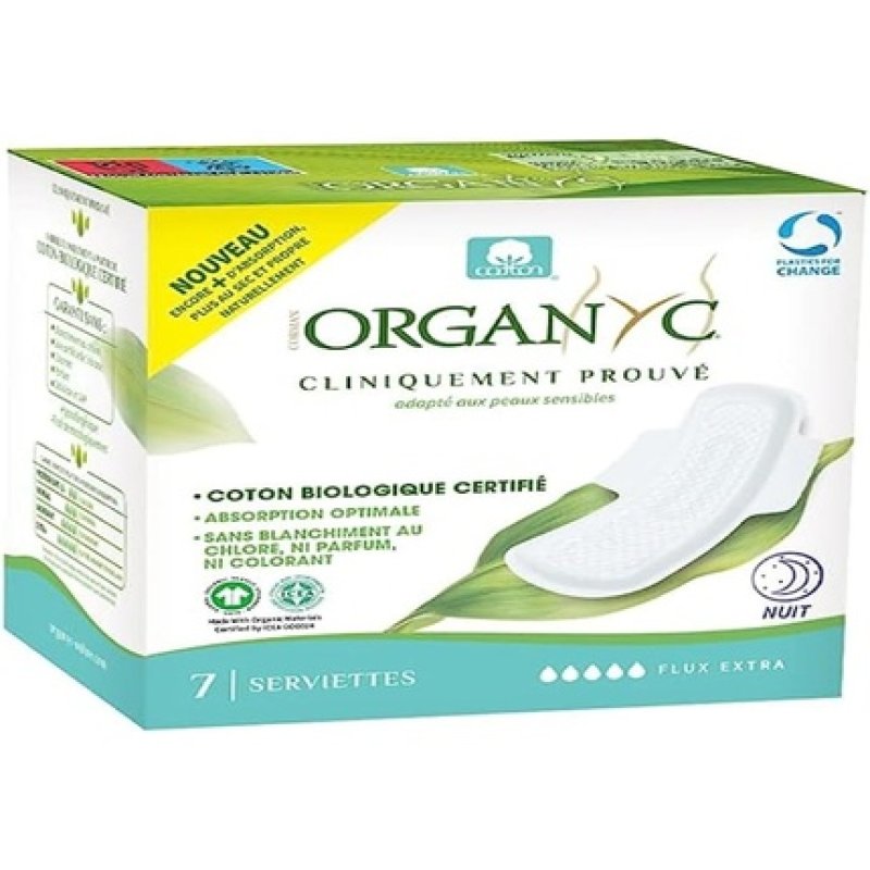 Organyc Organic Cotton Night Pads with Wings Certified SUPER PLUS 7 Pack