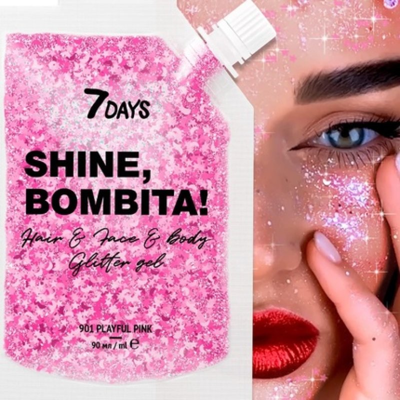 7DAYS Shine Bombita Glitter Gel for Face Hair Body Sparkling Face Paint with Chunky Sequins for Party Rave Festival