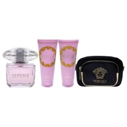 Versace Bright Crystal Women 3oz EDT Spray, 3.4oz Shower Gel, 3.4oz Body Lotion, Bag