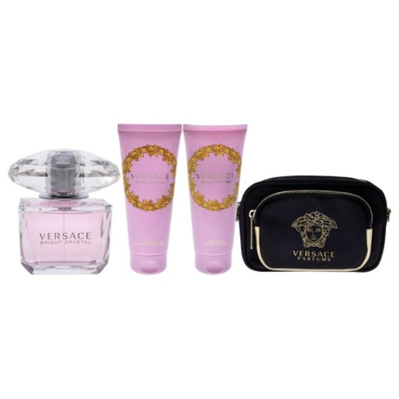Versace Bright Crystal Women 3oz EDT Spray, 3.4oz Shower Gel, 3.4oz Body Lotion, Bag