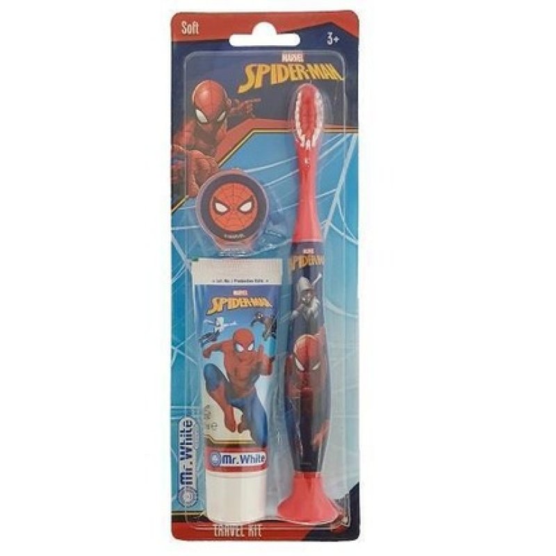 Mr. White Spiderman Travel Kit Toothpaste and Brush for Kids 3 Years