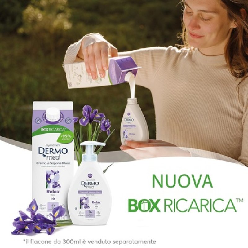 Dermomed Hand Soap Eco-Refill Relaxing Hyaluronic Acid Repairing Moisturizing 900ml Iris