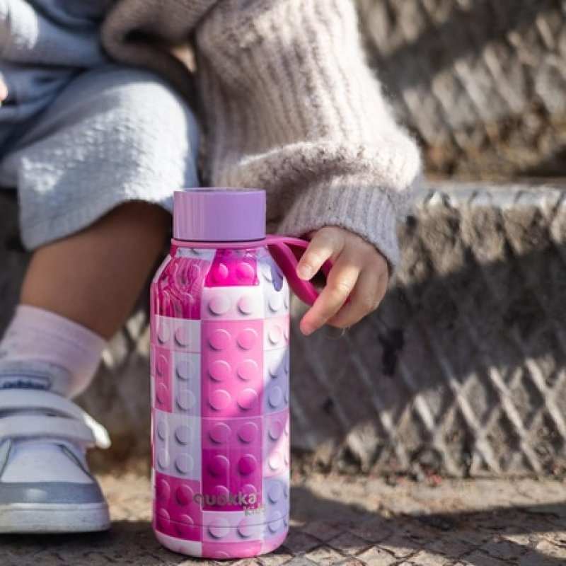 Quokka Kids Thermos Bottle with Holder Pink Bricks 330ml
