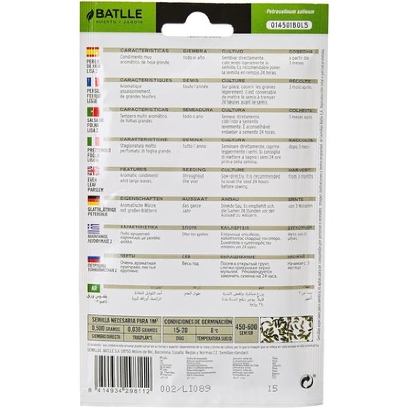 Batlle Aromatic Seeds Flat Leaf Parsley 15g