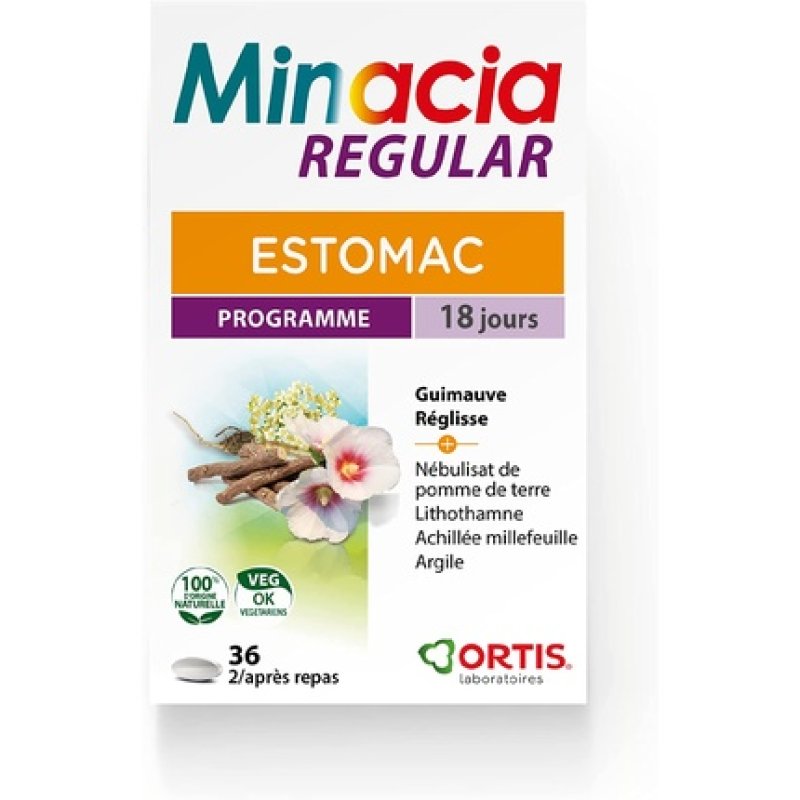 Laboratoires Ortis Minacia Regular 36 Tablets for Stomach Acidity with Marshmallow