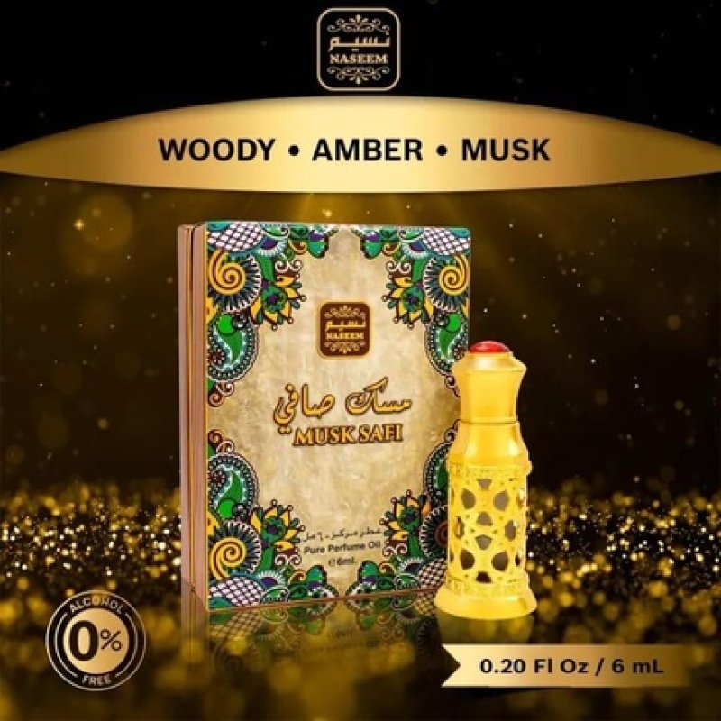 Naseem Musk Safi Attar Perfume Oil 6ml for Men & Women - Rich Musk and Amber