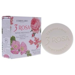 L'Erbolario 3 Rose Perfumed Bar Soap Enriched With Natural Ingredients and Aromatic Fragrances 3.5oz - Pack of 3