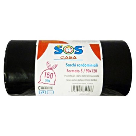 SACCHI Waste Bags 90x120 Black Heavy Duty SOS - Pack of 5