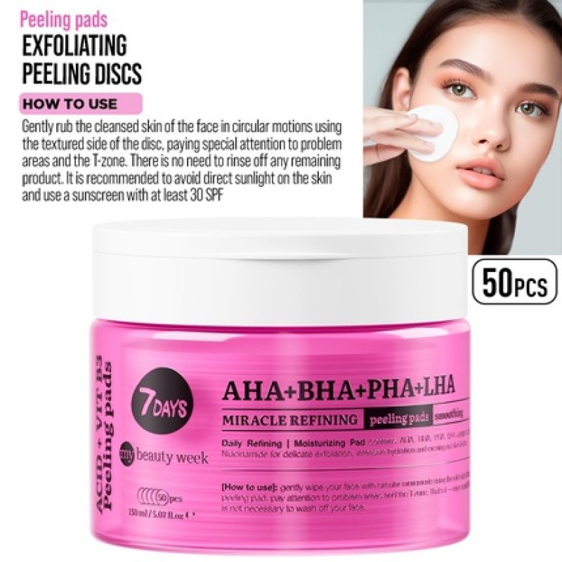 7Days Skin Care Peeling Pads Blackhead Remover Peeling Pads Face Exfoliating Pads with Glycolic Acid, Salicylic Acid