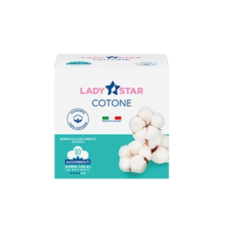 Ladystar Cotton Day Pads With Wings - 10 Pieces